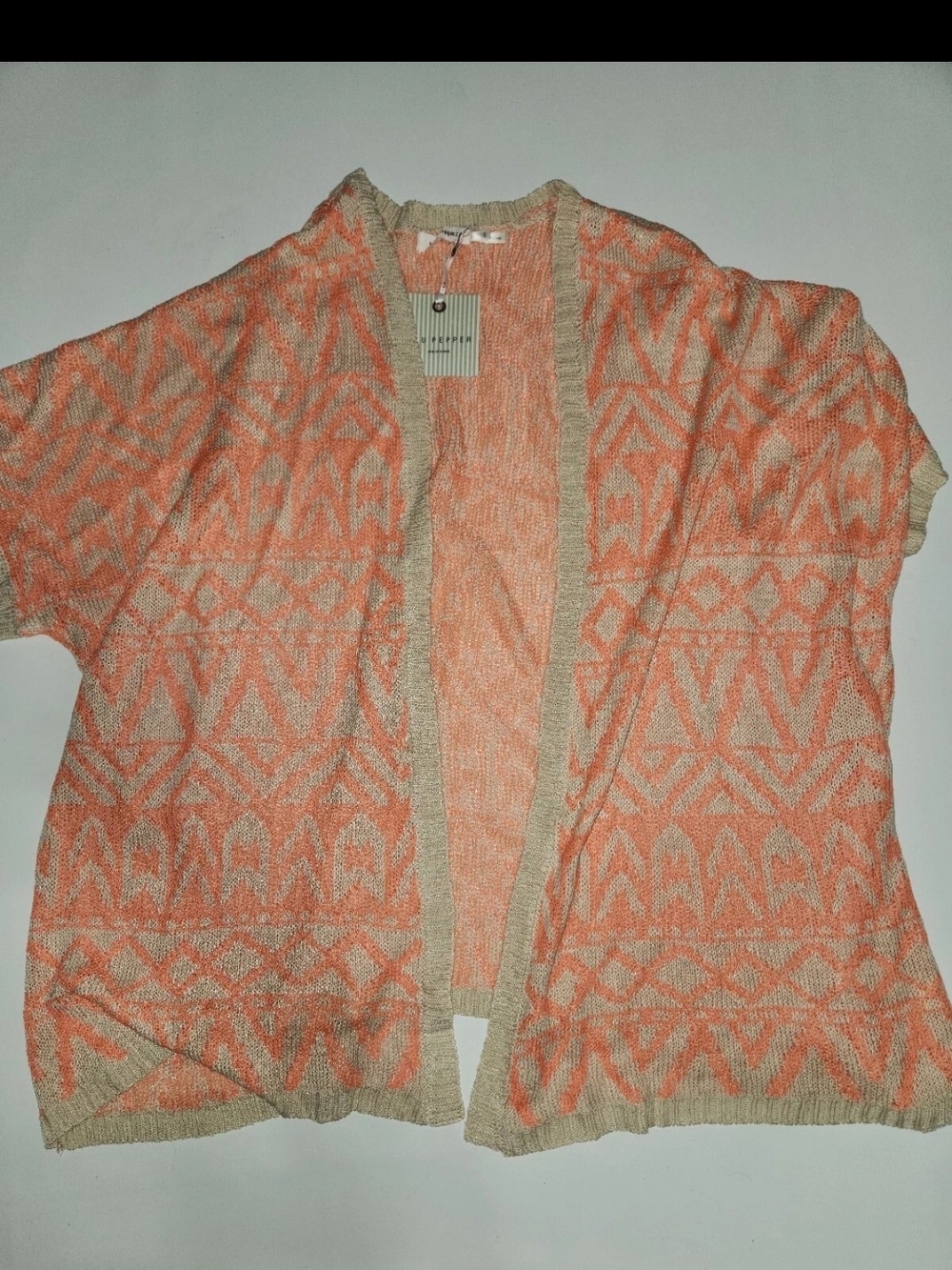 Women’s Open Front Patterned Cardigan Sweater Blu Pepper - Peach/Tan nwt